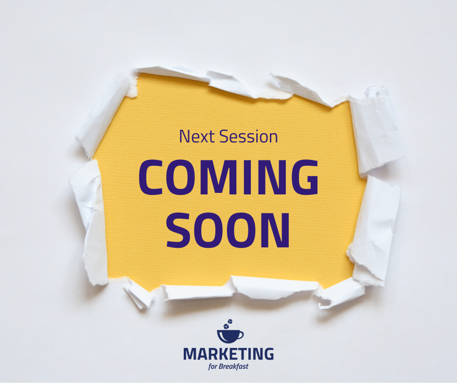 White background with ripped middle showing yellow with purple writing 'Next Session Coming Soon'